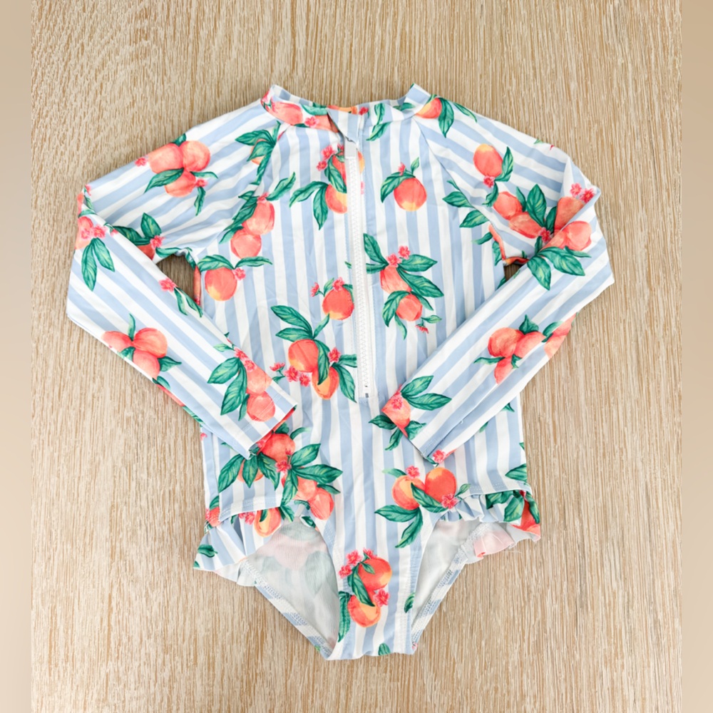 Old Navy Toddler Girls Long-Sleeve One-Piece Swimsuit in Peach Print